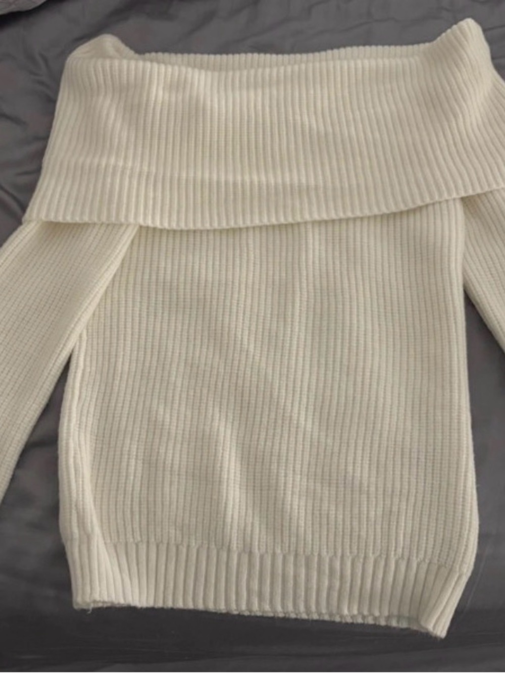 Sincerely Jules Off-the-Shoulder Ribbed Sweater in Cream